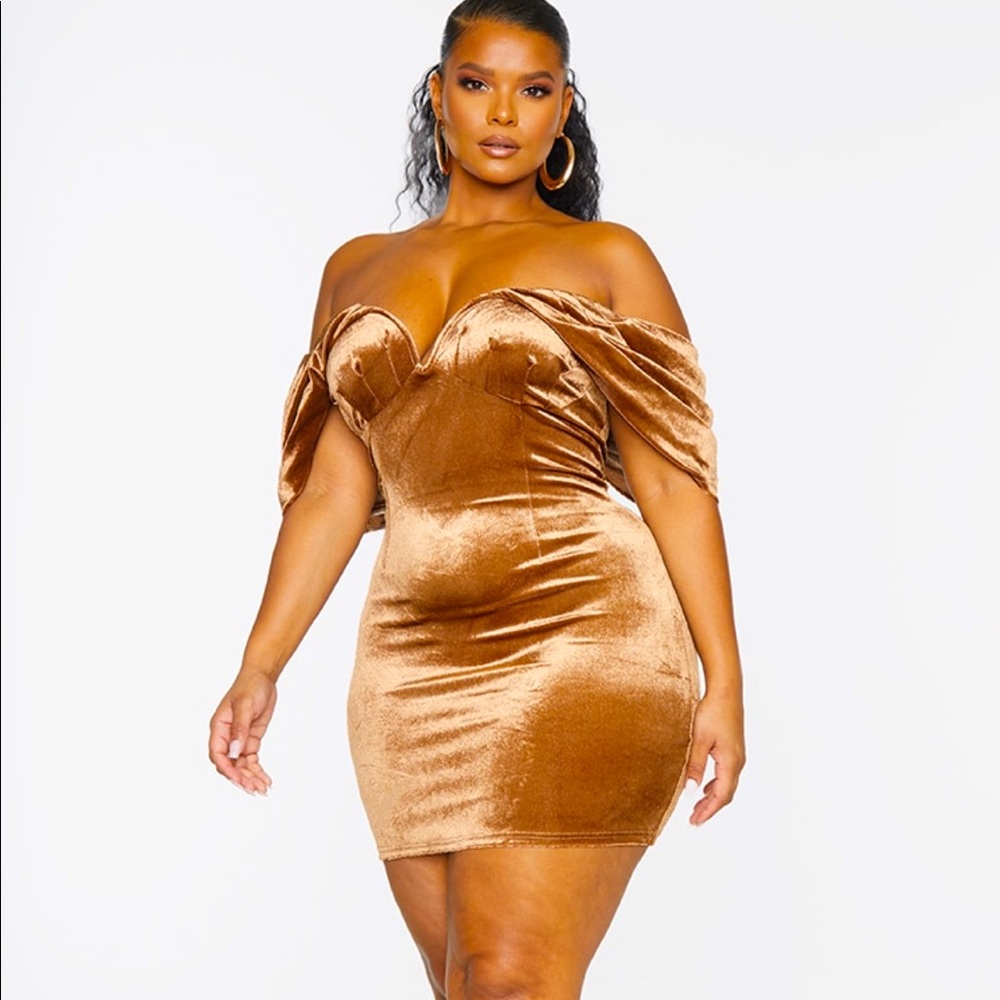 COPY - PLT Plus Mocha Velvet V Bar Bodycon Dress